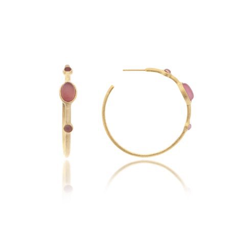 Rivka Friedman Jewelry - Rivka Friedman 18K Gold Clad Raspberry + Orange Cat's Eye Crystal 3/4 Hoop Earrings - Walmart.com