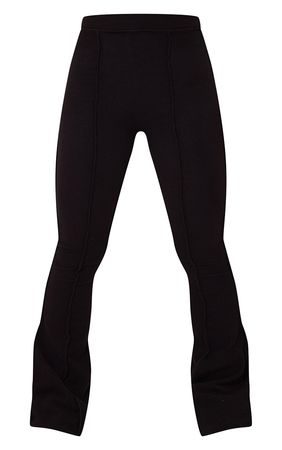 Black Rib High Waist Seam Detail Flared Trousers | PrettyLittleThing USA