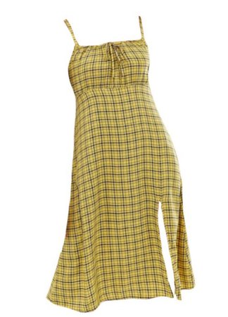 yellow plaid midi dress