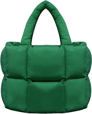 women large puffer purse puffy tote bags dupes light weight handmade nylon bag woven shoulder handbag(Green): Handbags: Amazon.com