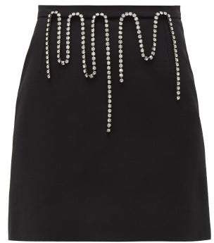 Crystal Embellished Crepe Mini Skirt - Womens - Black