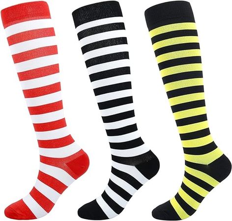 Amazon.com: Junely Halloween Compression Socks for Women 20-30 mmhg Striped Knee High Socks for Support Nurses Pregnancy Flying Sports Travel Running Swelling Black White Red Yellow : Clothing, Shoes & Jewelry