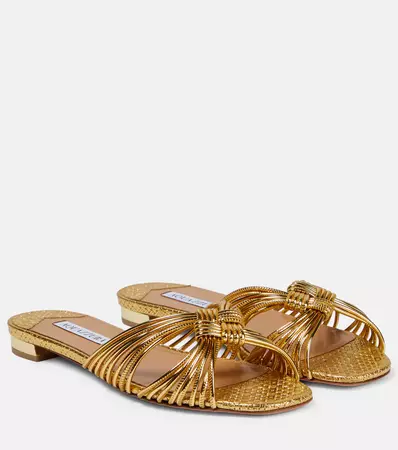 Club Leather Sandals in Gold - Aquazzura | Mytheresa