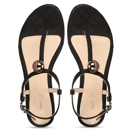 Buy SaintG Womens Handcrafted Black Leather Metal Ball Embellished Flat Sandals, 4UK/37EU at Amazon.in