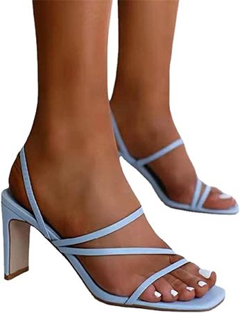 Amazon.com: Womens Ankle Strap Two Clear Slippers Open Toe Square Head Slip On Sandals Solid Color Thin Hight Heels Party Pumps : Clothing, Shoes & Jewelry