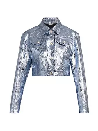 Shop Versace La Vacanza Laminated Leather Cropped Jacket | Saks Fifth Avenue