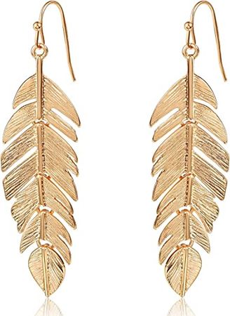 Amazon.com: Humble Chic Floating Feathers Dangle Earrings - Long Hanging Metal Link Leaf Drops, Feather - Gold: Clothing, Shoes & Jewelry