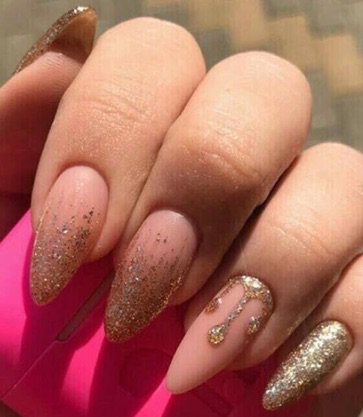 Nude / Gold Glitter Nails