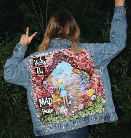 We’re all mad here graphic denim jacket
