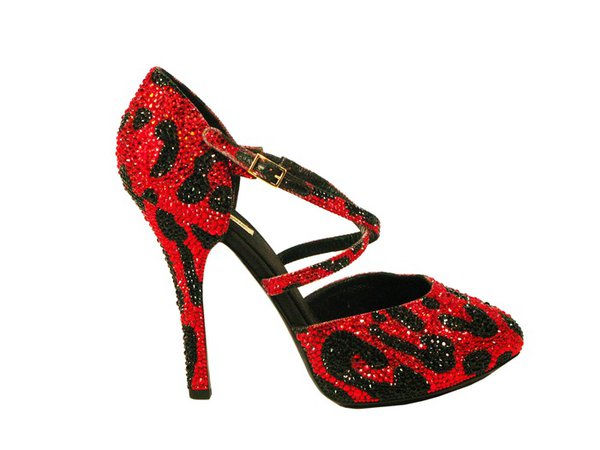 Dolce and Gabbana Red and Black Plateau Ladybug Crystal Shoes