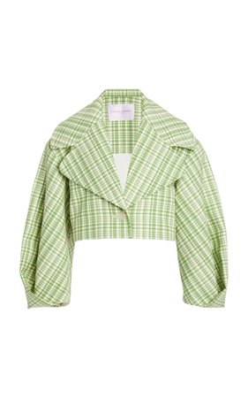 Carolina Herrera, Green Plaid Stretch-wool Cropped Jacket