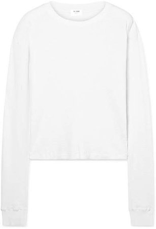 Waffle-knit Cotton-jersey Top - White