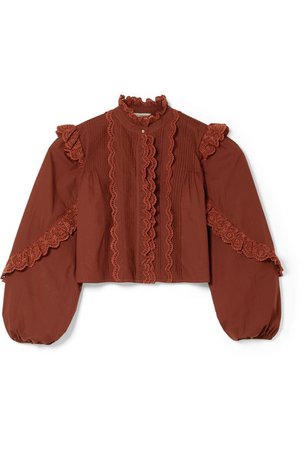 Ulla Johnson | Adelaide ruffled broderie anglaise-trimmed cotton-poplin shirt | NET-A-PORTER.COM