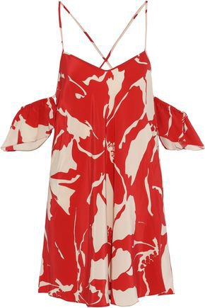 Cold-shoulder ruffled printed silk mini dress | ADRIANA DEGREAS | Sale up to 70% off | THE OUTNET