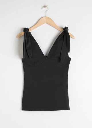 Fitted Tie Shoulder Tank Top - Black - Tanktops & Camisoles - &amp; Other Stories US