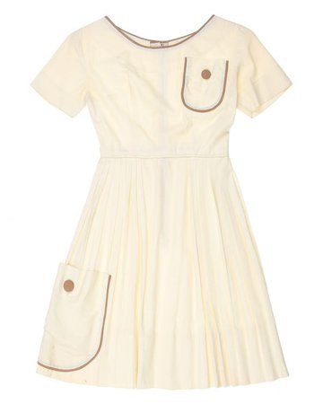 Vintage 1950s Lemon and Coffee Pleated Day Dress - XS Brown, Yellow £60 | Rokit Vintage Clothing
