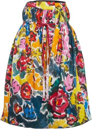 Marni Floral-Print Cotton Bubble-Hem Midi Skirt Size: 36