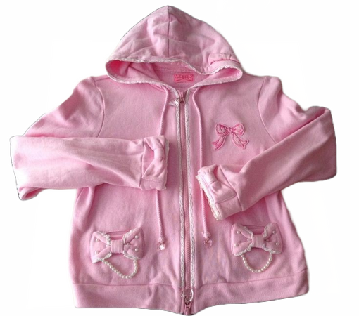 pink gyaru hoodie sip up lace bow