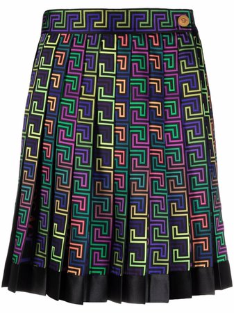 Versace Greca Neon-print Pleated Skirt - Farfetch