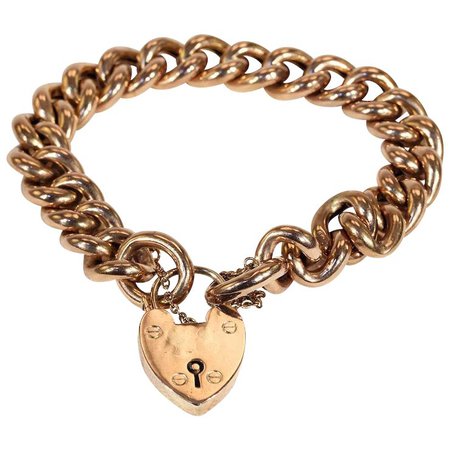 Antique Victorian Rose Gold Curb Link Bracelet with Heart Lock, c. : Victoria Sterling | Ruby Lane