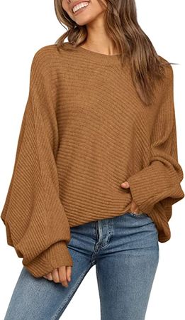 Mafulus Women's Oversized Crewneck Sweater Batwing Puff Long Sleeve Cable Slouchy Pullover Jumper Tops at Amazon Women’s Clothing store