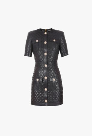 Short Quilted Black Leather Dress for Women - Balmain.com