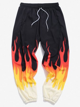 [36% OFF] 2020 Fire Flame Print Elastic Waist Pants In YELLOW | ZAFUL ..