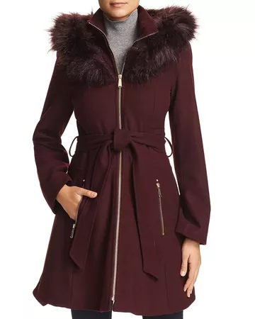 Laundry by Shelli Segal Hooded Faux Fur Trim A-Line Coat | Bloomingdale's