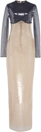 Sequined Cady Long-Sleeve Gown