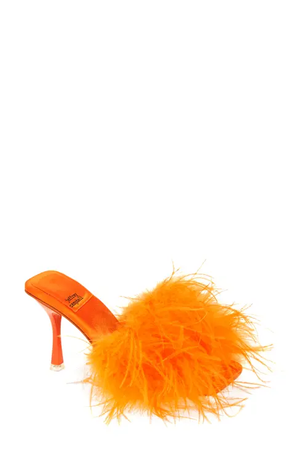 Orange fuzzy heels