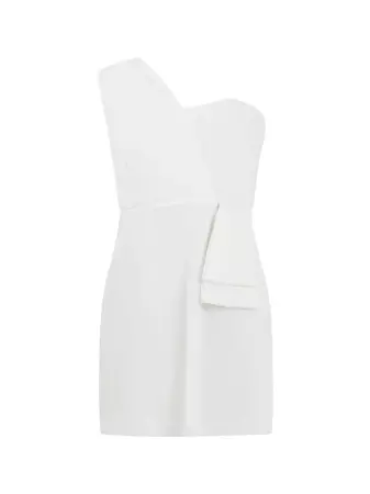 Florida One Shoulder Bow Mini Dress Linen White | French Connection US