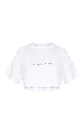 PRETTYLITTLETHING White Slogan Crop T Shirt | PrettyLittleThing