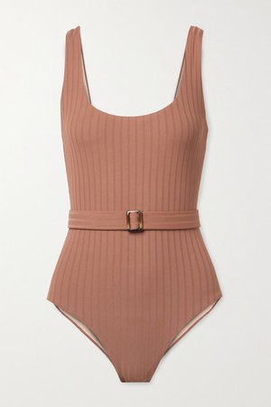 Texas Belted Ribbed Swimsuit - Brown