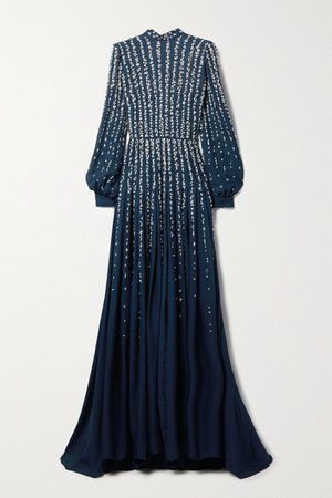 Embellished Metallic Fil Coupe Silk-chiffon Gown - Navy