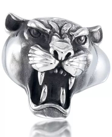 Andrew Charles by Andy Hilfiger Roaring Big Cat Ring in Stainless Steel