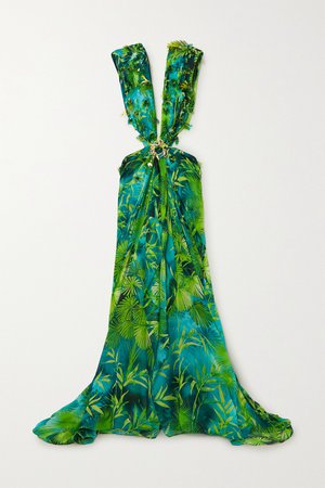 Green Cutout embellished printed silk-chiffon gown | Versace | NET-A-PORTER