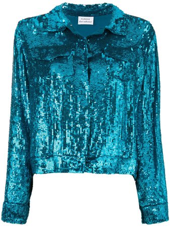 P.a.r.o.s.h. Cropped Sequin Shirt Jacket GUMMYD430788 Blue | Farfetch
