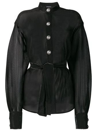 Black Balmain Sheer Tie-waist Blouse | Farfetch.com