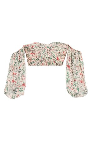 AMUR Helena Floral Off the Shoulder Silk Crop Top | Nordstrom