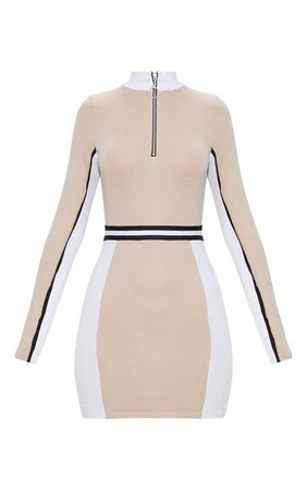 Stone Sports Stripe Zip Detail Dress | PrettyLittleThing