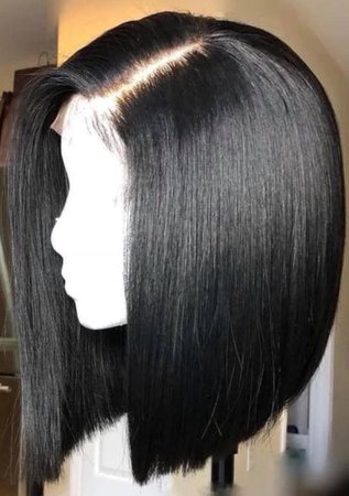 black bob cut side part wig