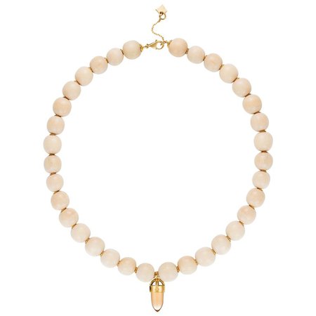 Wooden bead, 18k gold, Champagne Citrine Necklace