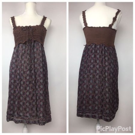 Anna Sui Size P Dress Silk Blend Brown Crochet Floral | eBay
