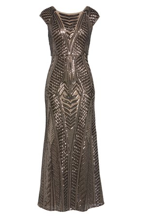 Morgan & Co. Art Deco Sequin Gown mocha