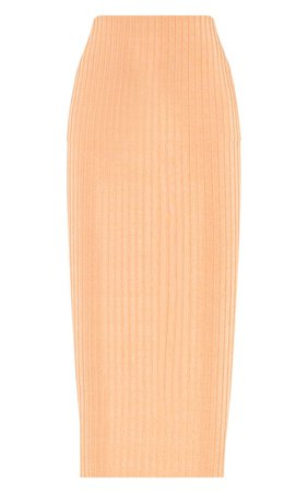 Burnt Orange Slinky Rib Midi Skirt | Skirts | PrettyLittleThing USA