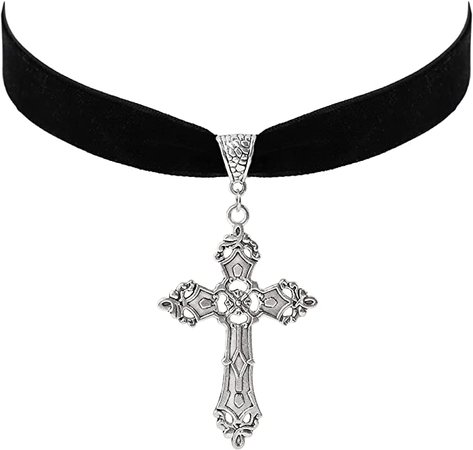 Amazon.com: Sacina Gothic Cross Necklace, Zinc Alloy Black Cross Necklace, Halloween, Christmas Goth Jewelry Gift for Women (Silver Color Cross Choker) : Clothing, Shoes & Jewelry