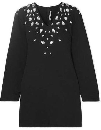 Cutout Crystal-embellished Stretch Cotton-blend Jersey Mini Dress - Black