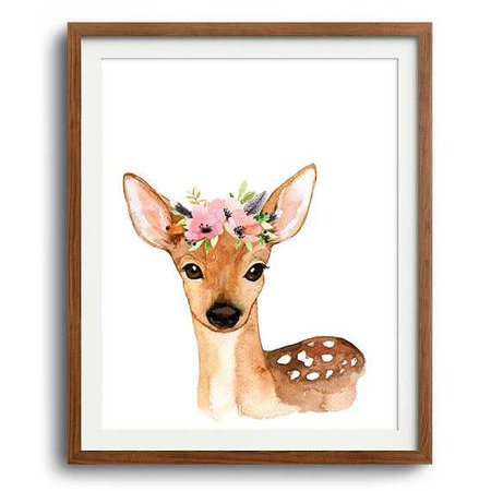 Baby Deer with Flower Crown Art Print Gift for Baby Girl