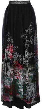 Lace-trimmed Printed Silk Maxi Skirt