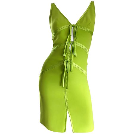 Vintage Valentino Lime Green 1990s Cut - Out Bodycon Sexy Size 4 Silk 90s Dress For Sale at 1stdibs